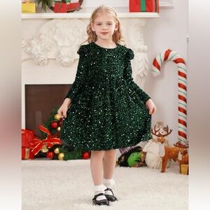 Amazon Girls Sequin Velvet Dress Long Sleeve Birthday Party Dress Fall Winter